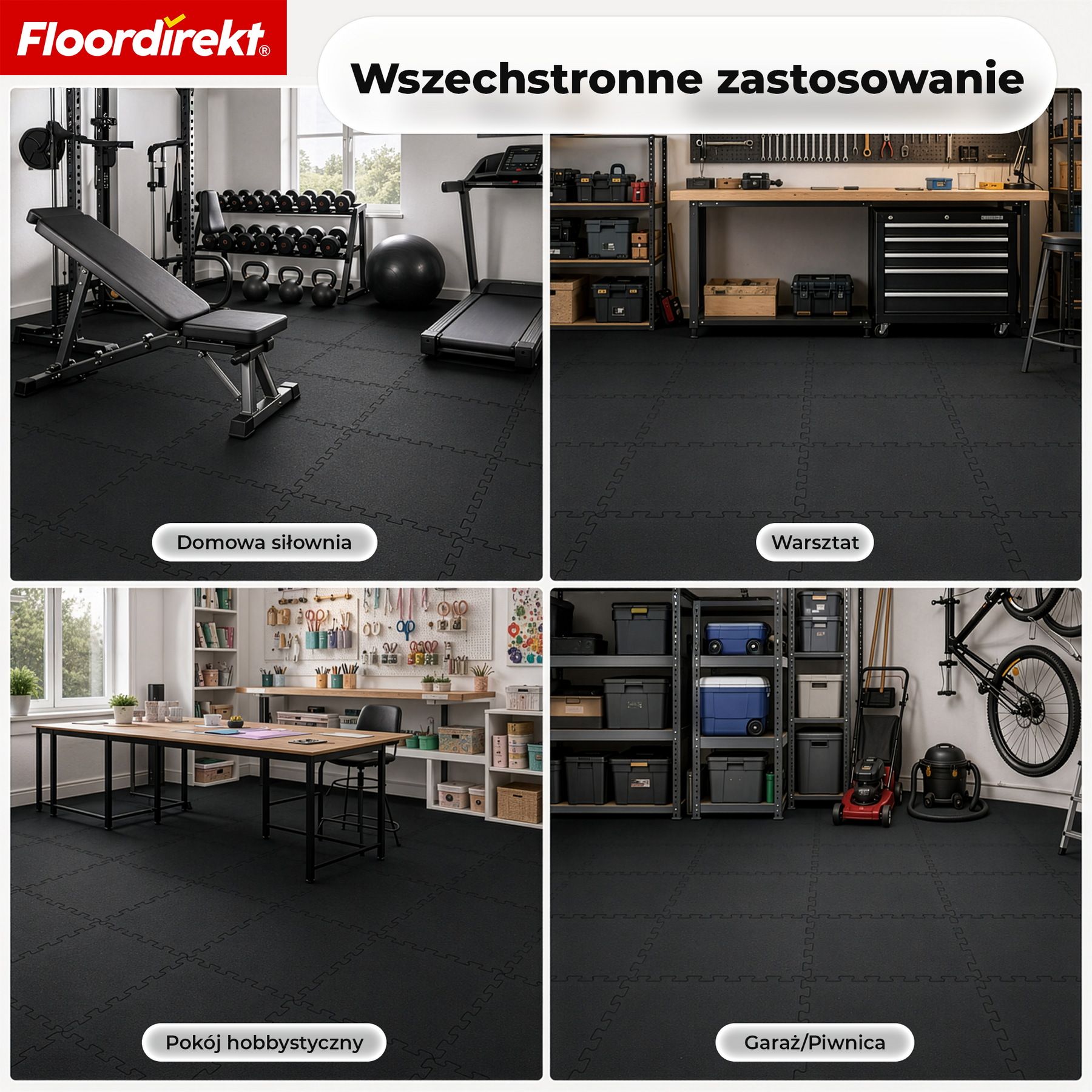Gumowa mata zatrzaskowa | Wytrzymała mata ochronna pod sprzęt fitness i do stref roboczych | 50 x 50 cm