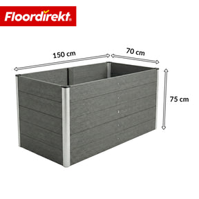 Podwyższona grządka WPC | Delos | 150x70x75 cm | Wzmocniona ze wspornikiem | Antracyt | Aluminiowe profile narożne