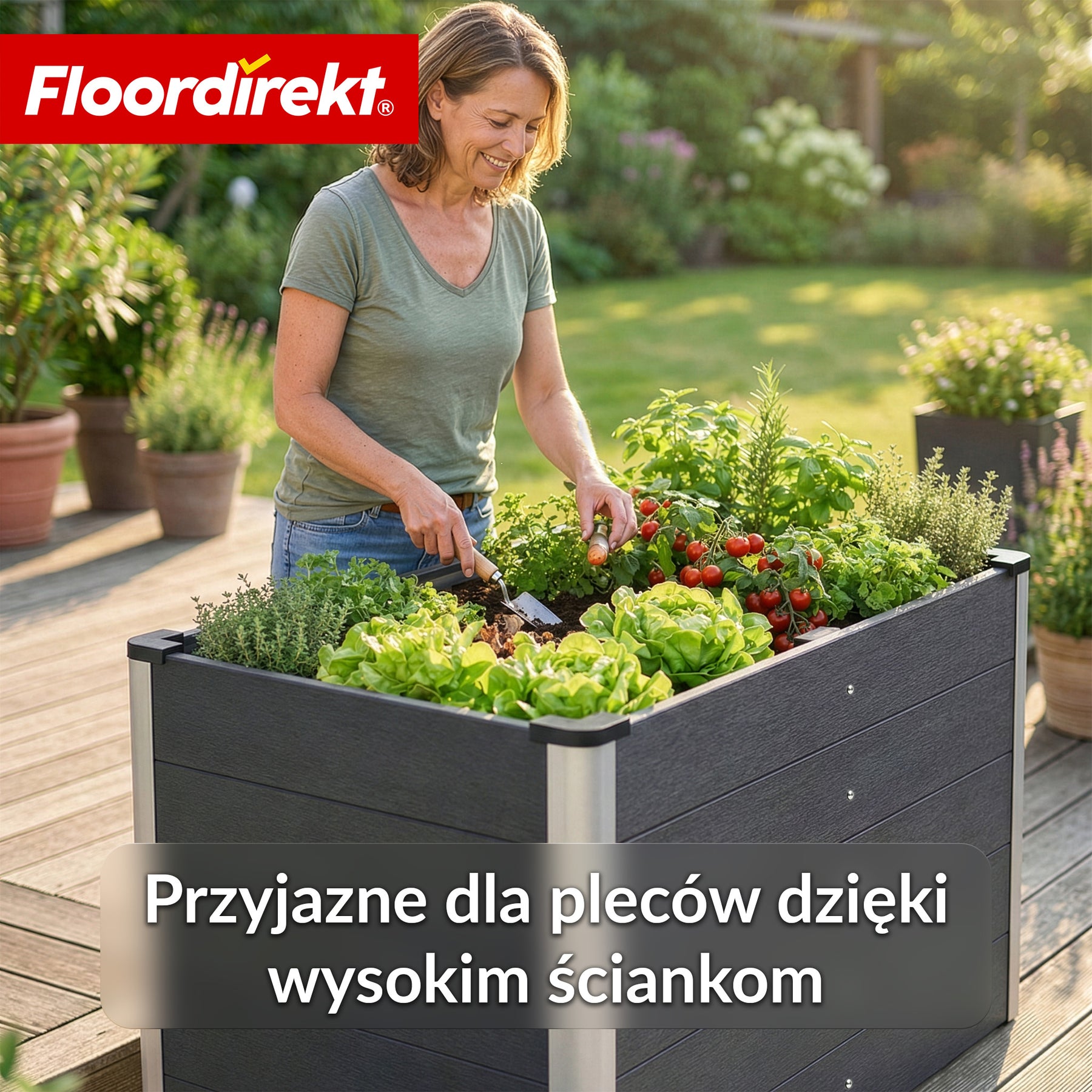 Podwyższona grządka WPC | Delos | 150x70x75 cm | Wzmocniona ze wspornikiem | Antracyt | Aluminiowe profile narożne