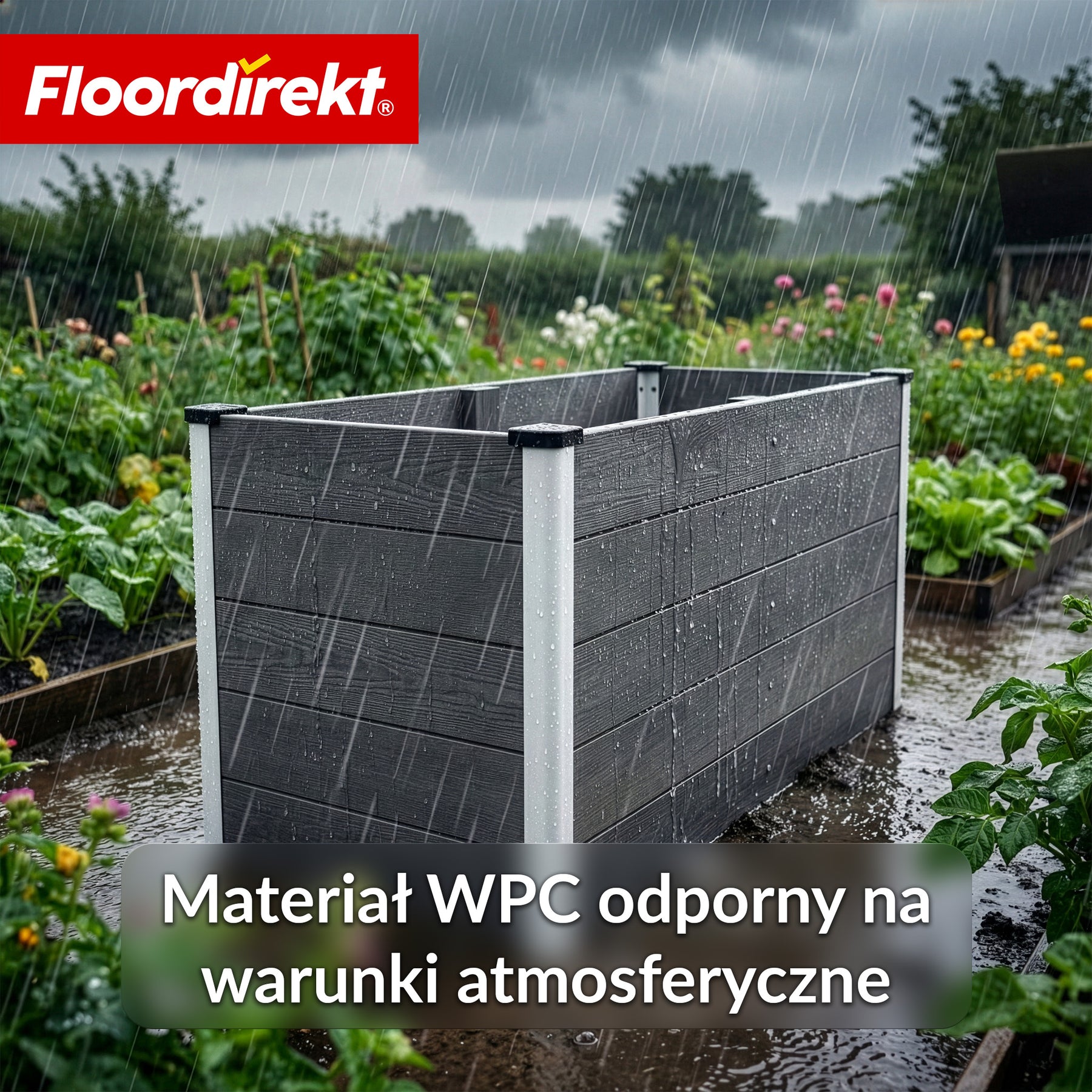Podwyższona grządka WPC | Delos | 150x70x75 cm | Wzmocniona ze wspornikiem | Antracyt | Aluminiowe profile narożne