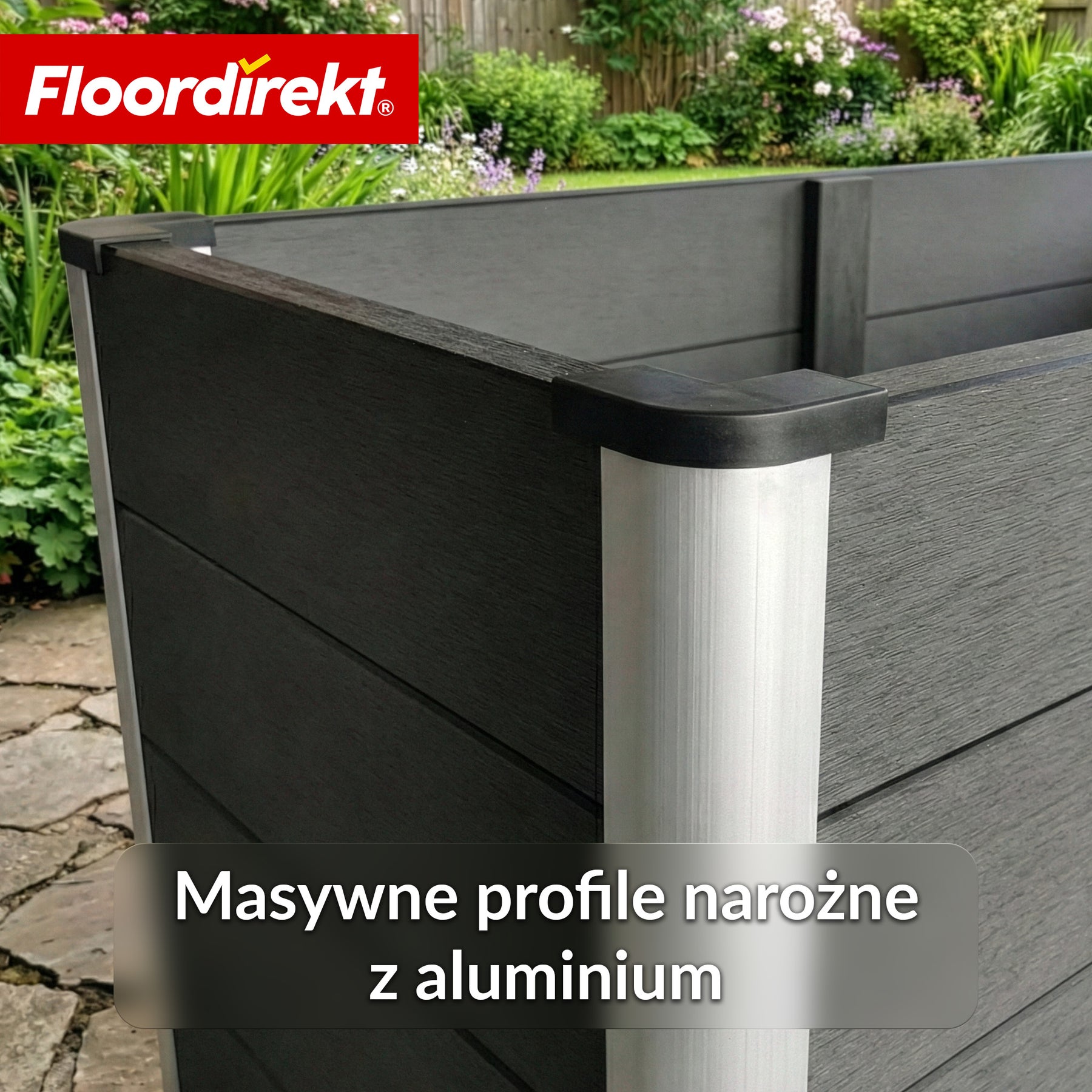 Podwyższona grządka WPC | Delos | 150x70x75 cm | Wzmocniona ze wspornikiem | Antracyt | Aluminiowe profile narożne
