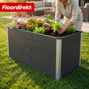Podwyższona grządka WPC | Delos | 150x70x75 cm | Wzmocniona ze wspornikiem | Antracyt | Aluminiowe profile narożne
