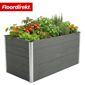 Podwyższona grządka WPC | Delos | 150x70x75 cm | Wzmocniona ze wspornikiem | Antracyt | Aluminiowe profile narożne