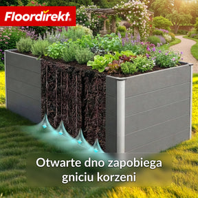 Podwyższona grządka WPC | Kasos | 150 x 70 x 75 cm | Antracyt | Odporna na warunki atmosferyczne, wygodna dla pleców i trwała | Otwarty spód przeciw zastojom wody