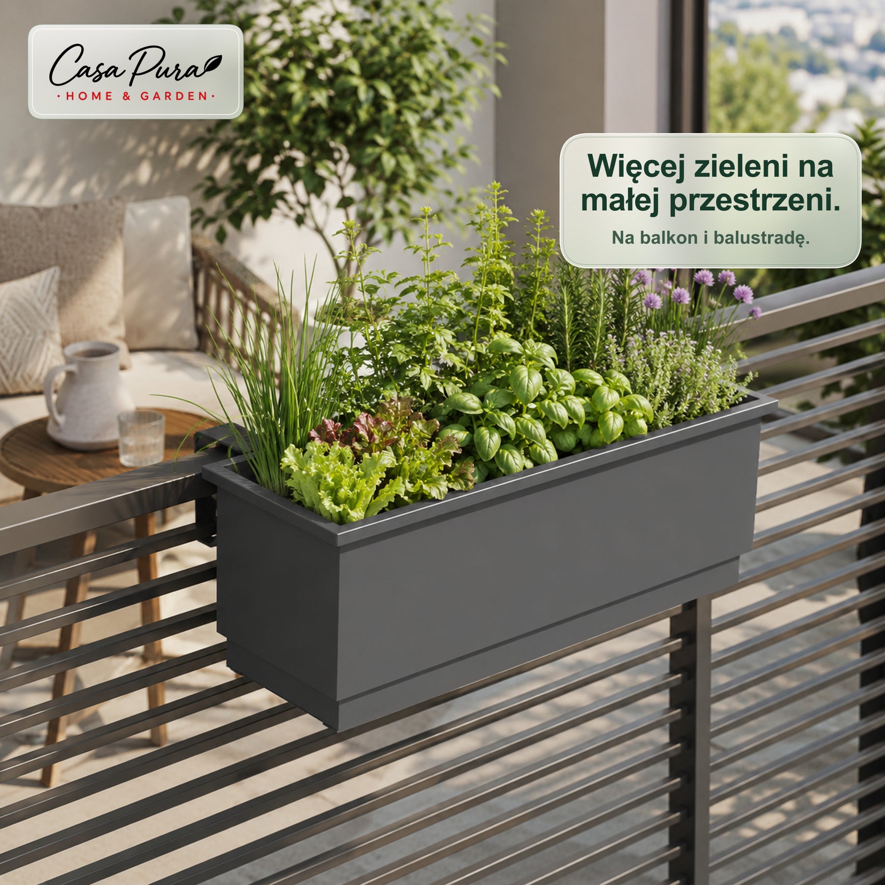Skrzynka balkonowa | Viola | Metalowa skrzynka balkonowa z tacką ociekową na balkon i balustradę