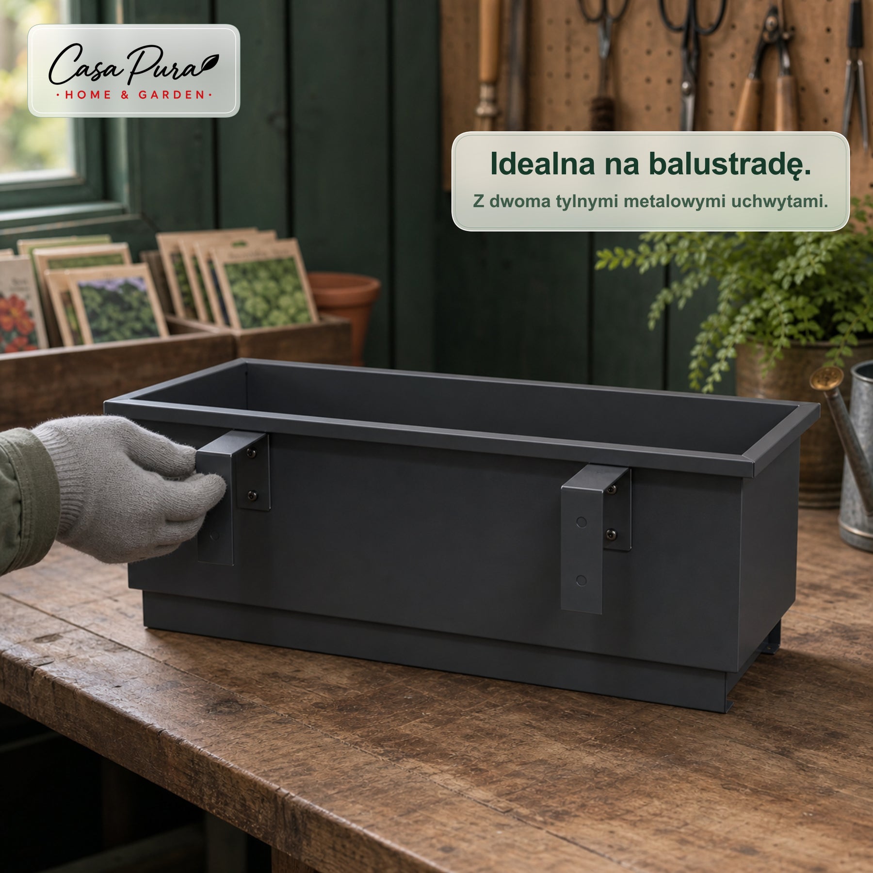 Skrzynka balkonowa | Viola | Metalowa skrzynka balkonowa z tacką ociekową na balkon i balustradę