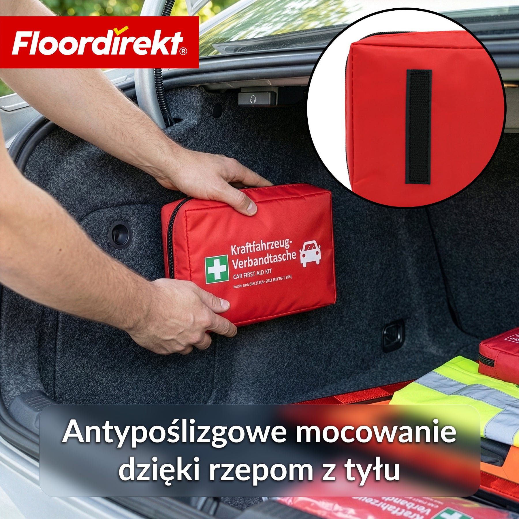 Apteczka samochodowa DIN 13164:2022 | Zestaw pierwszej pomocy do samochodu osobowego | Apteczka do auta zgodna z obowiązkowym wyposażeniem pojazdu