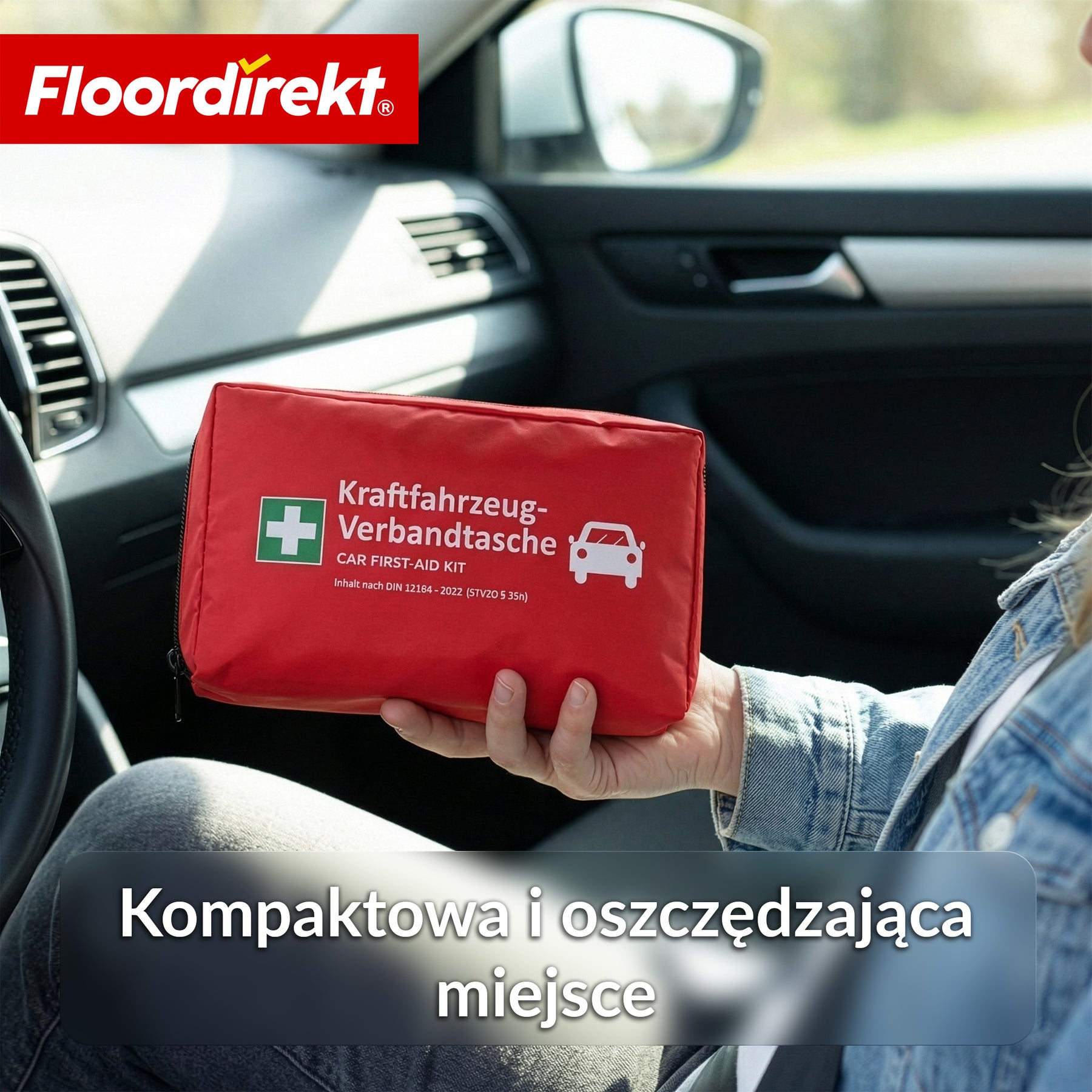 Apteczka samochodowa DIN 13164:2022 | Zestaw pierwszej pomocy do samochodu osobowego | Apteczka do auta zgodna z obowiązkowym wyposażeniem pojazdu