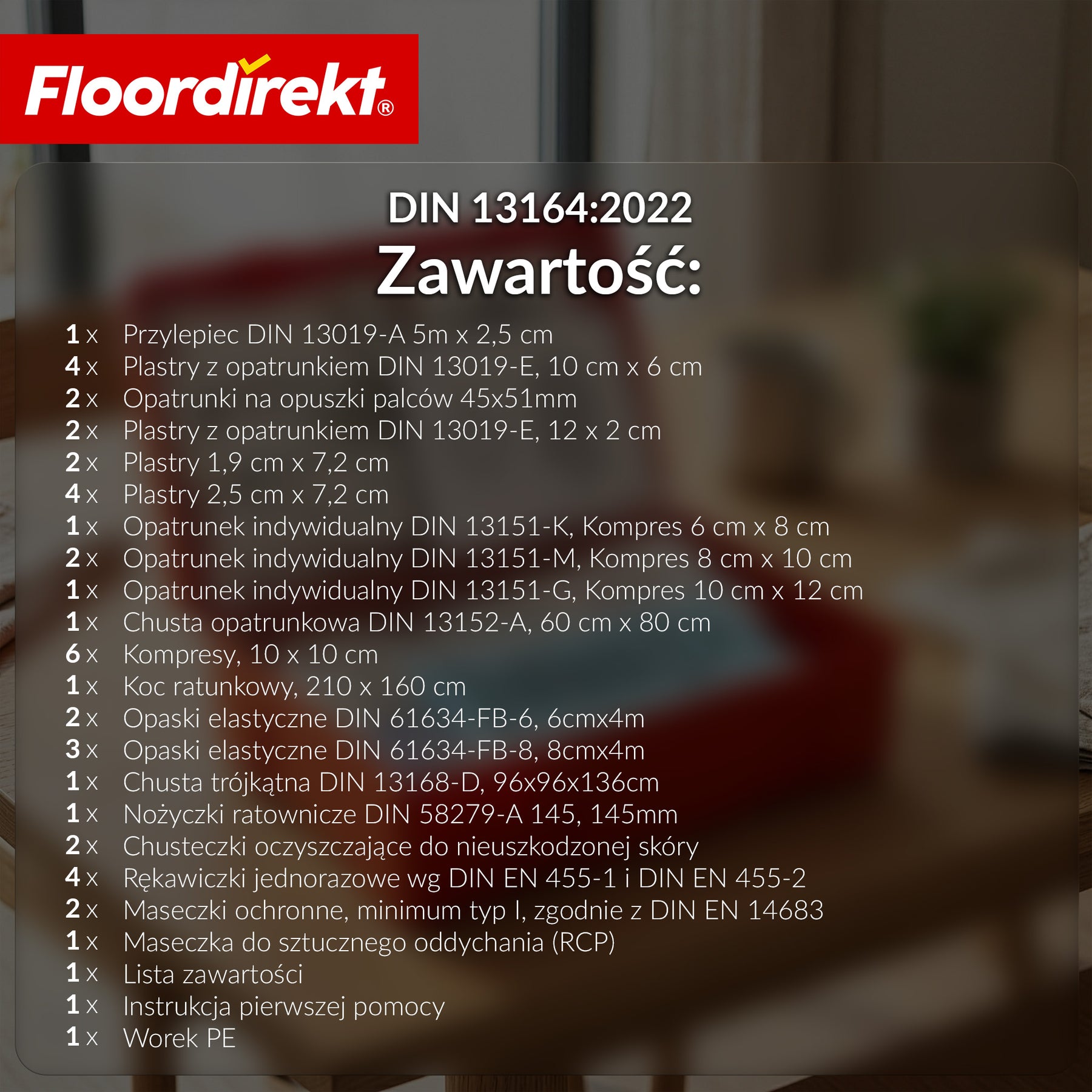 Apteczka samochodowa DIN 13164:2022 | Zestaw pierwszej pomocy do samochodu osobowego | Apteczka do auta zgodna z obowiązkowym wyposażeniem pojazdu