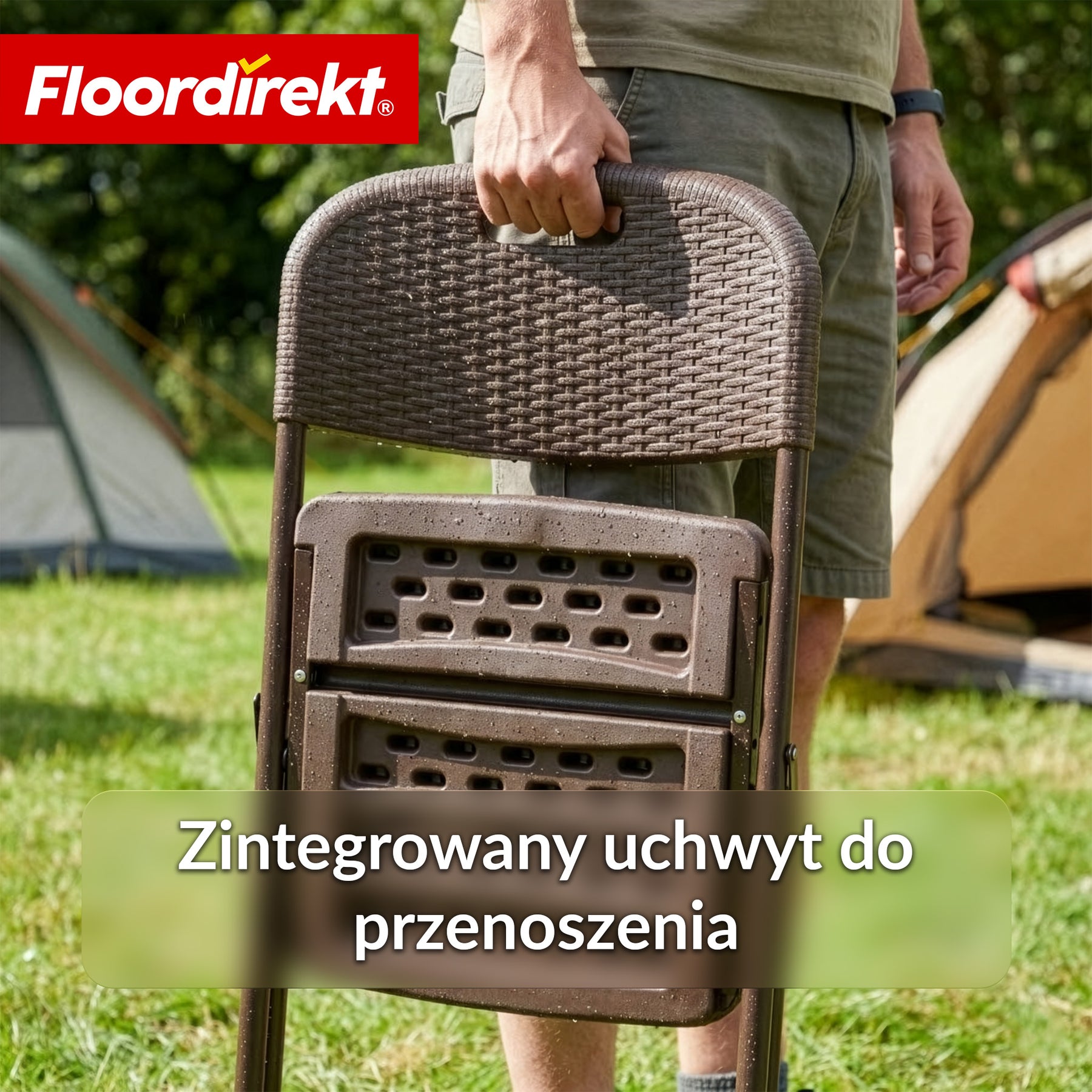 Krzesło składane 2-częściowy zestaw | Niigata | Brązowe krzesło ogrodowe składane w stylu rattanowym