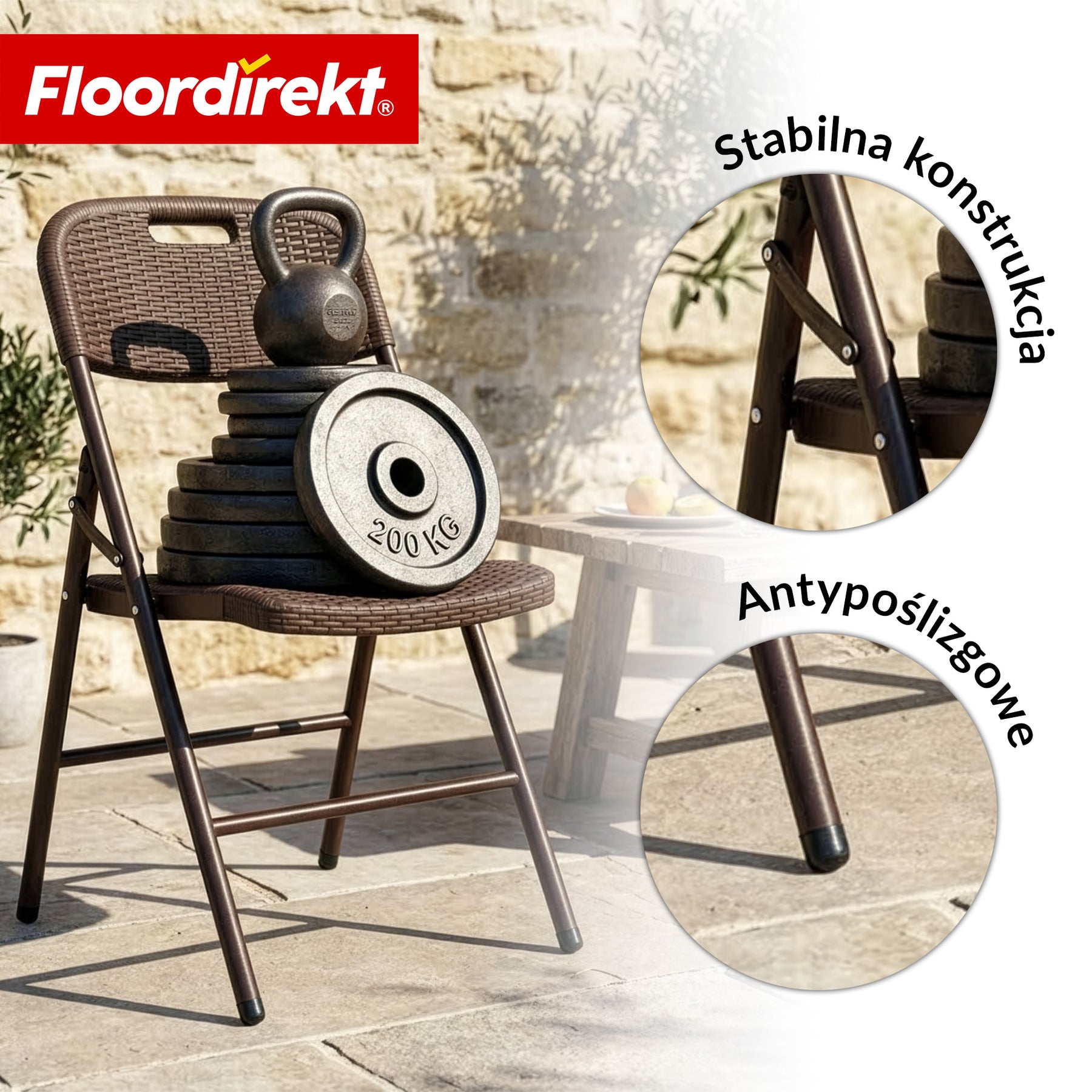 Krzesło składane 2-częściowy zestaw | Niigata | Brązowe krzesło ogrodowe składane w stylu rattanowym