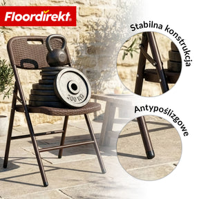 Krzesło składane 2-częściowy zestaw | Niigata | Brązowe krzesło ogrodowe składane w stylu rattanowym