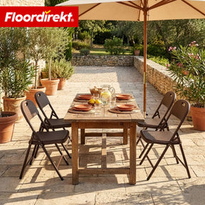 Krzesło składane 2-częściowy zestaw | Niigata | Brązowe krzesło ogrodowe składane w stylu rattanowym