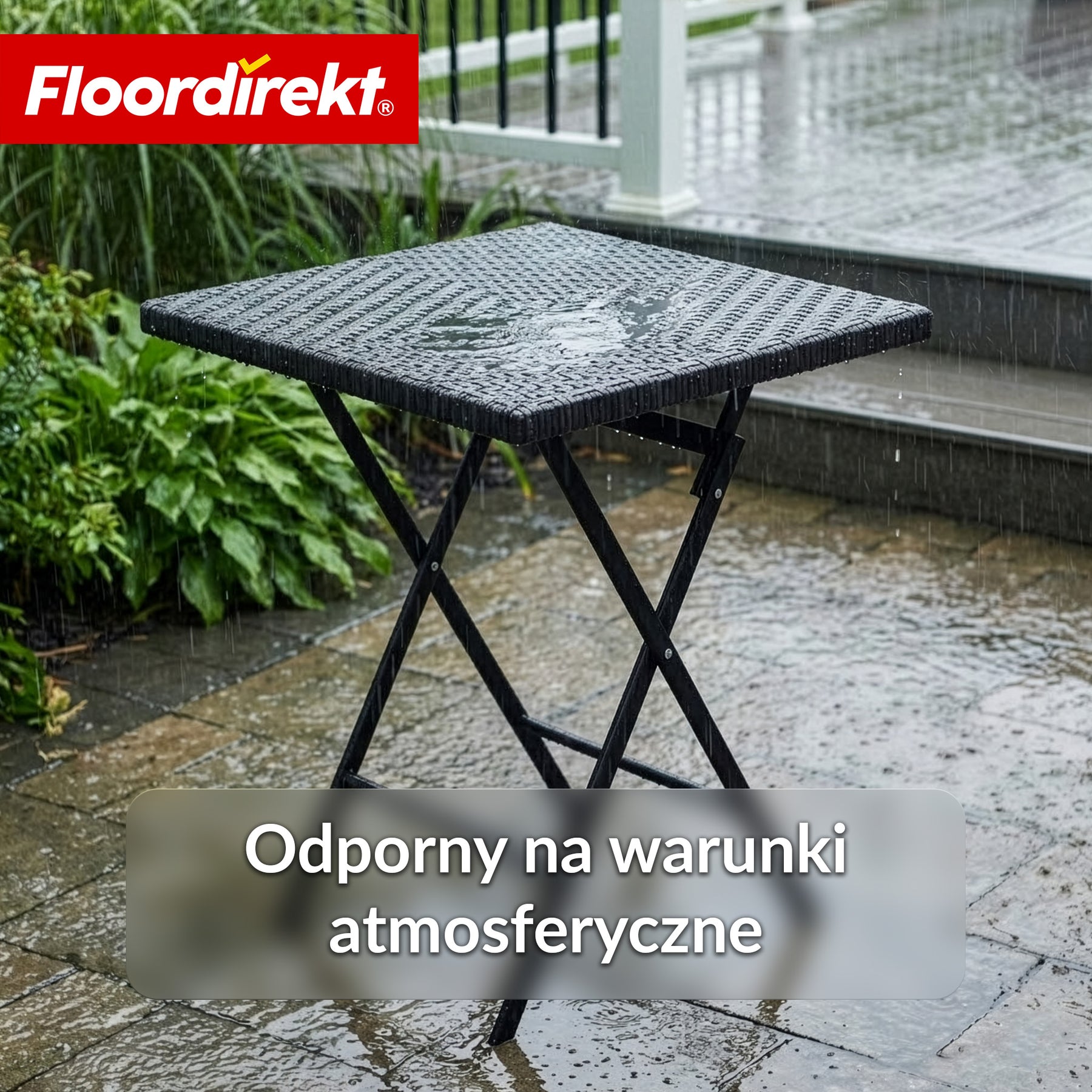 Stół składany | Kobe | Czarny stół ogrodowy składany w stylu rattanowym | 60 × 60 cm