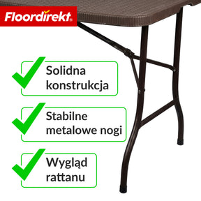 Stół ogrodowy | Miyako | Odporny na warunki atmosferyczne stół składany 183×75 cm | Składany z uchwytem do przenoszenia do ogrodu, na taras i eventy