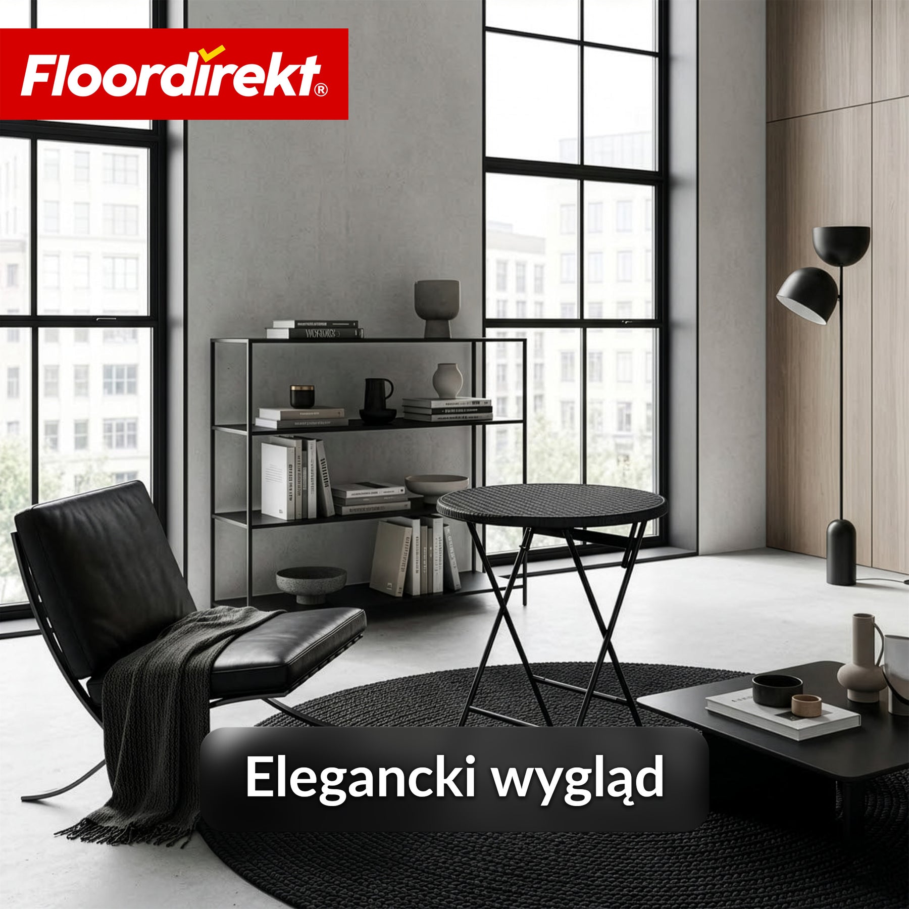 Stół składany | Toyama | Okrągły, składany stół ogrodowy w stylu rattanowym, czarny | Ø 60 cm