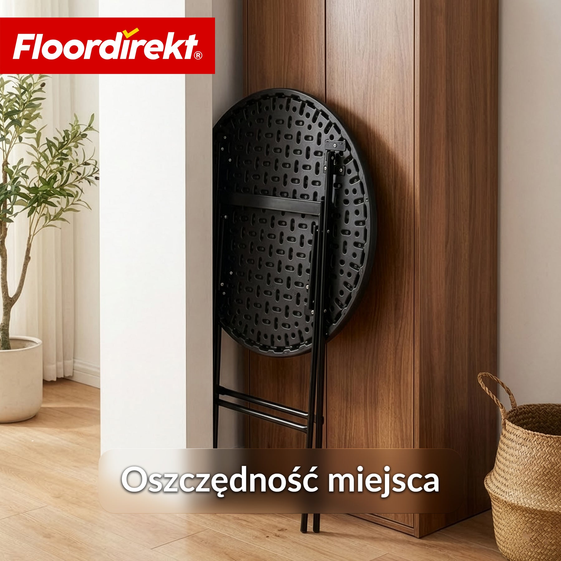 Stół składany | Toyama | Okrągły, składany stół ogrodowy w stylu rattanowym, czarny | Ø 60 cm