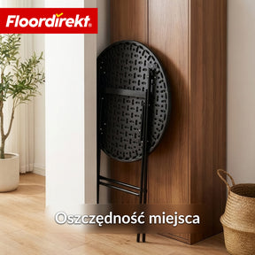 Stół składany | Toyama | Okrągły, składany stół ogrodowy w stylu rattanowym, czarny | Ø 60 cm