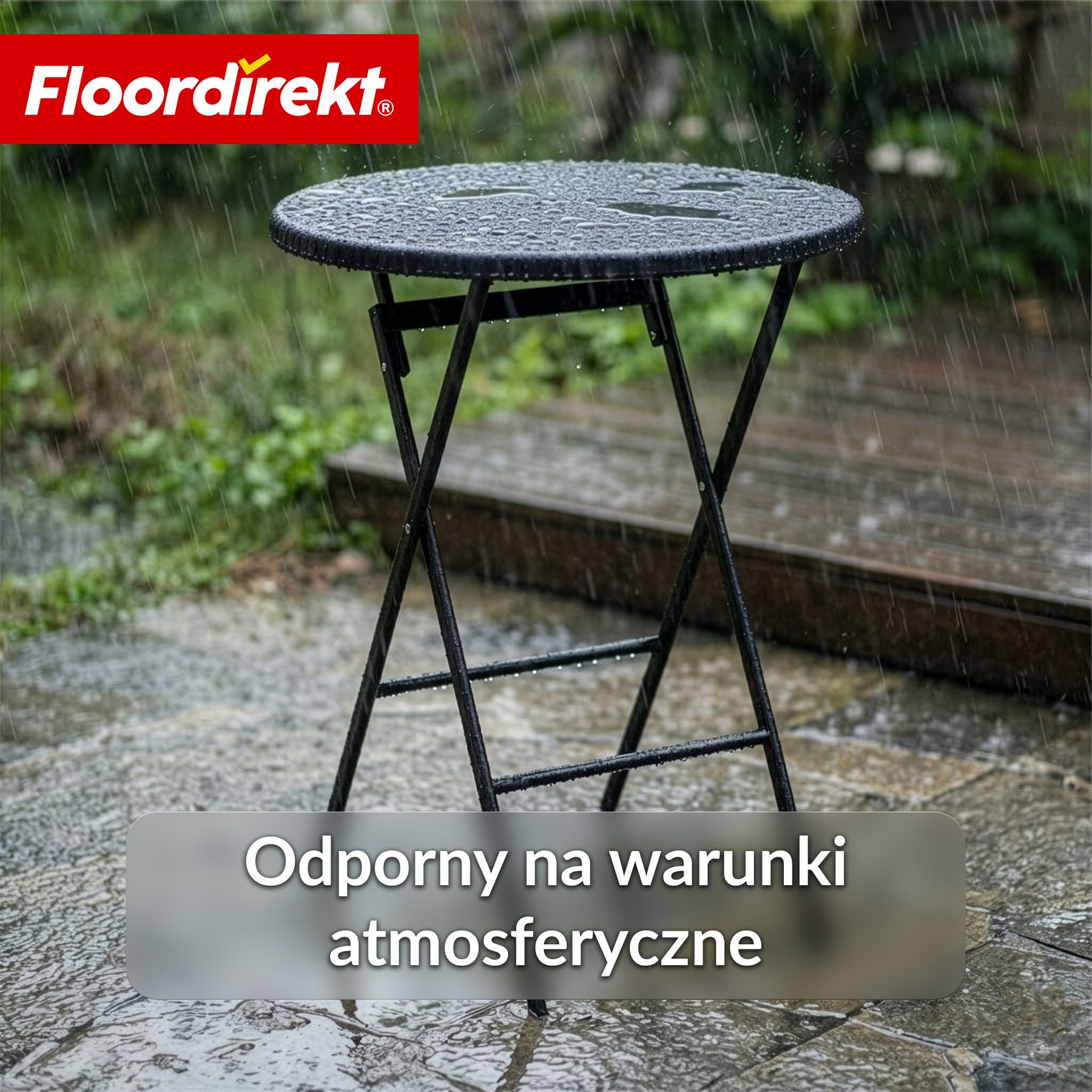 Stół składany | Toyama | Okrągły, składany stół ogrodowy w stylu rattanowym, czarny | Ø 60 cm