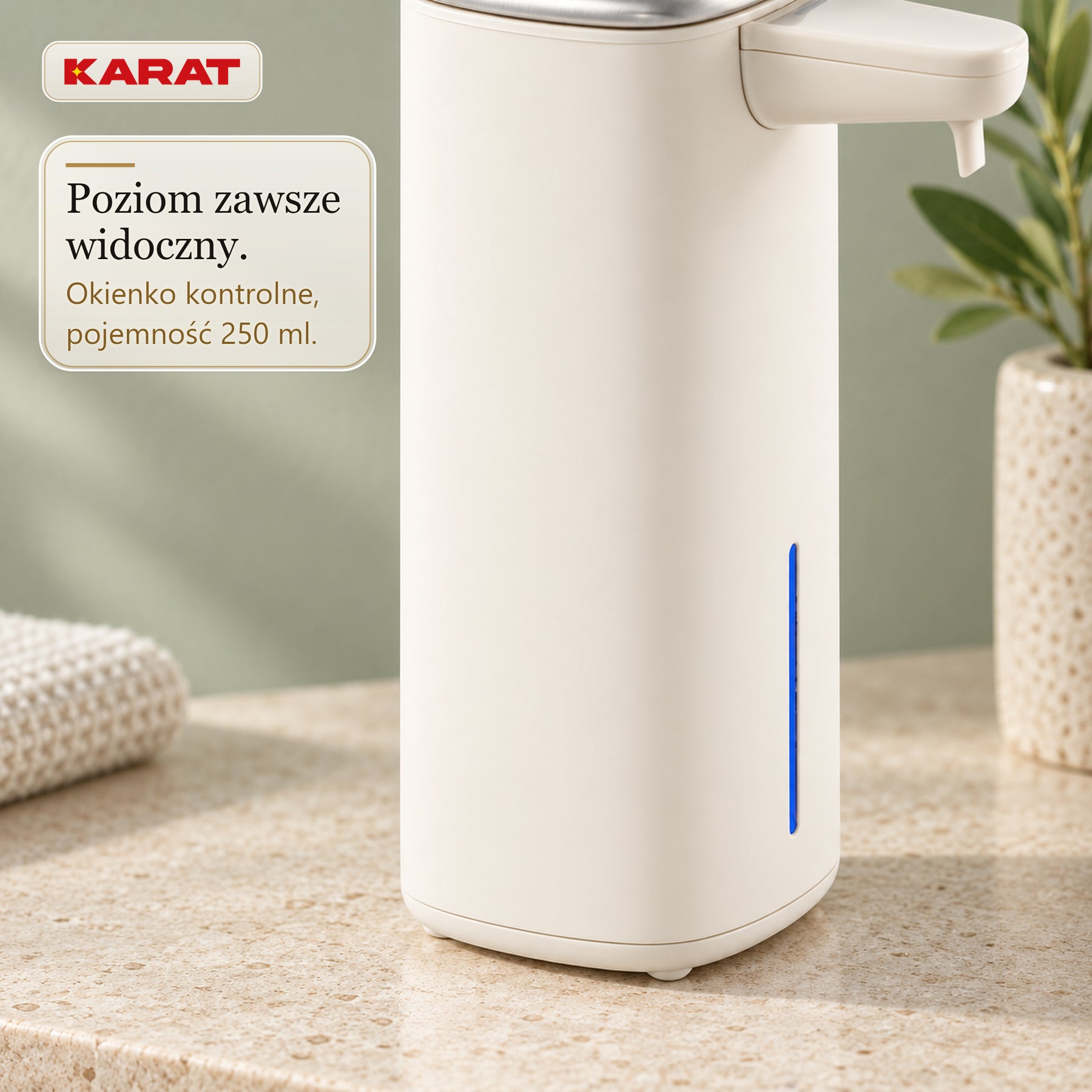 Automatyczny dozownik mydła w pianie | Liora | Bezdotykowy dozownik z czujnikiem, akumulatorem USB-C i stalą nierdzewną | 250 ml