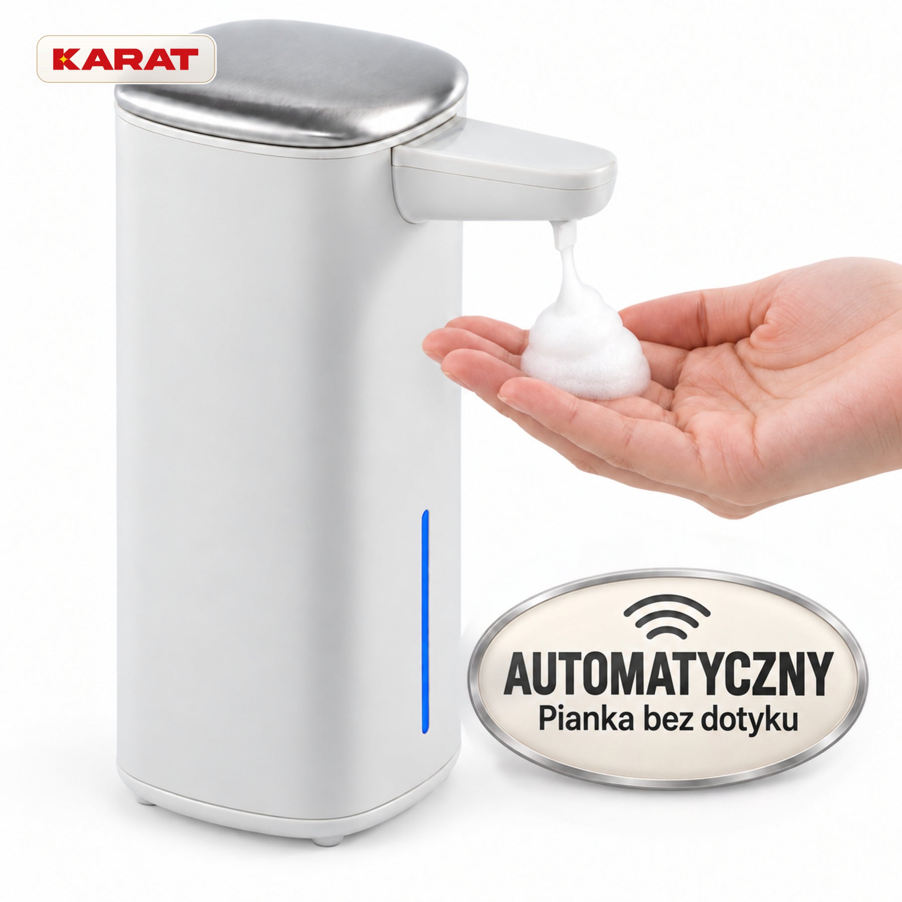 Automatyczny dozownik mydła w pianie | Liora | Bezdotykowy dozownik z czujnikiem, akumulatorem USB-C i stalą nierdzewną | 250 ml