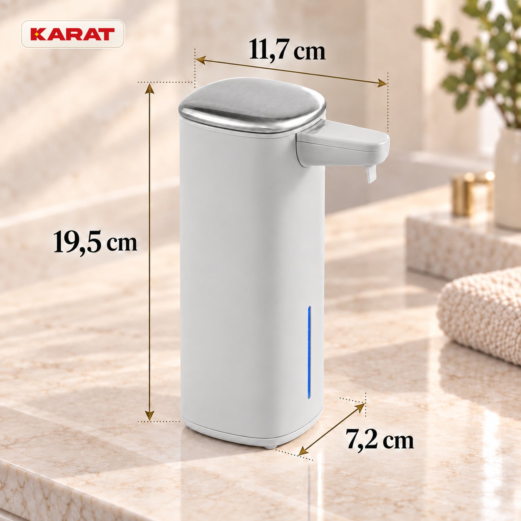 Automatyczny dozownik mydła w pianie | Liora | Bezdotykowy dozownik z czujnikiem, akumulatorem USB-C i stalą nierdzewną | 250 ml