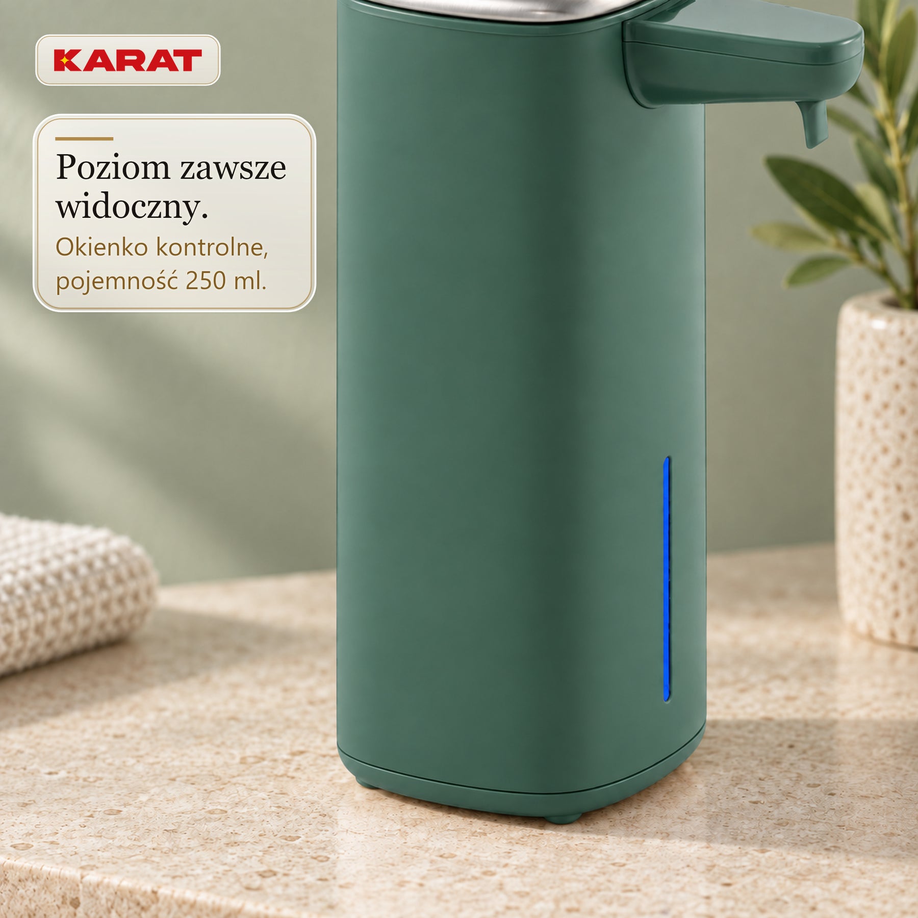 Automatyczny dozownik mydła w pianie | Liora | Bezdotykowy dozownik z czujnikiem, akumulatorem USB-C i stalą nierdzewną | 250 ml