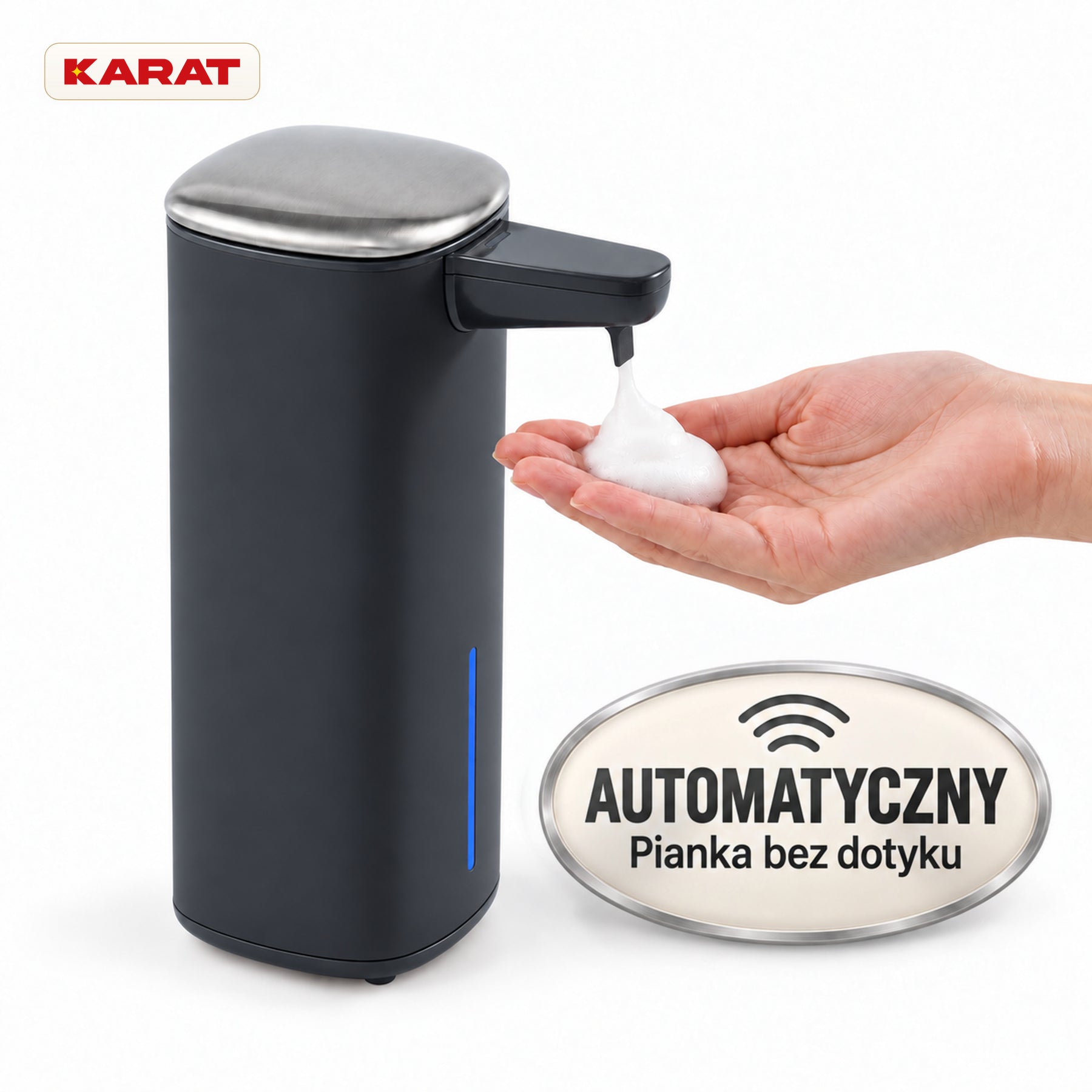 Automatyczny dozownik mydła w pianie | Liora | Bezdotykowy dozownik z czujnikiem, akumulatorem USB-C i stalą nierdzewną | 250 ml