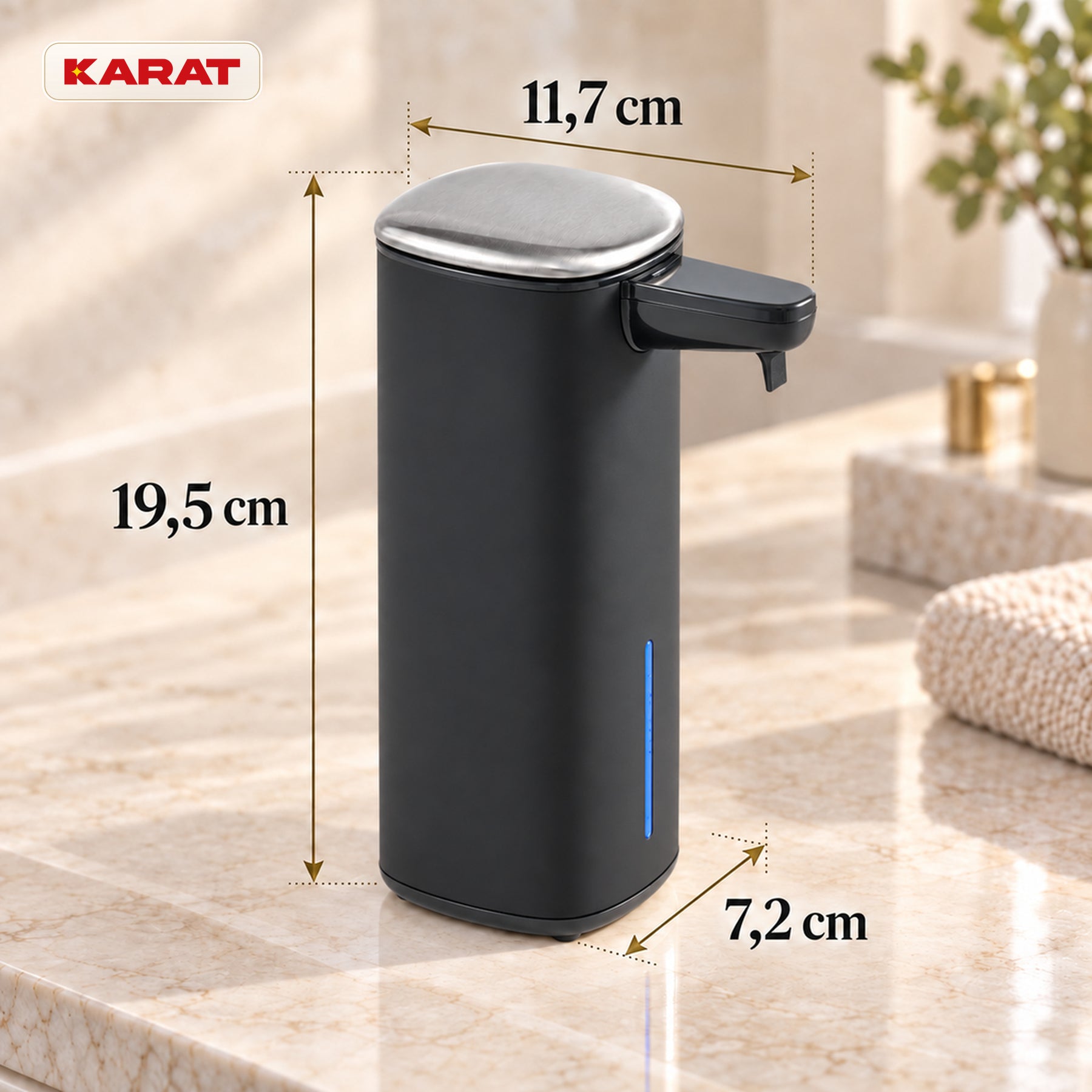 Automatyczny dozownik mydła w pianie | Liora | Bezdotykowy dozownik z czujnikiem, akumulatorem USB-C i stalą nierdzewną | 250 ml