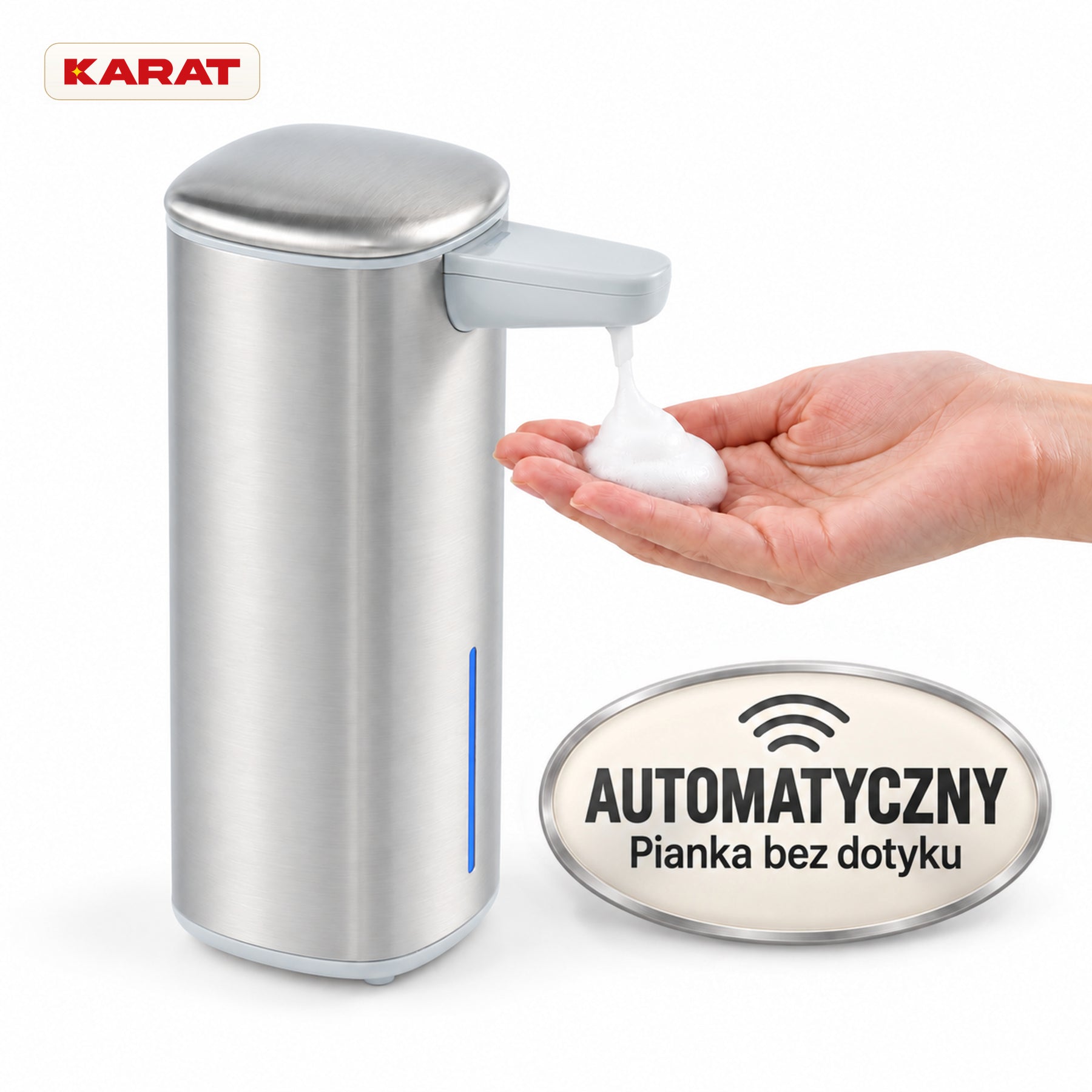 Automatyczny dozownik mydła w pianie | Liora | Bezdotykowy dozownik z czujnikiem, akumulatorem USB-C i stalą nierdzewną | 250 ml