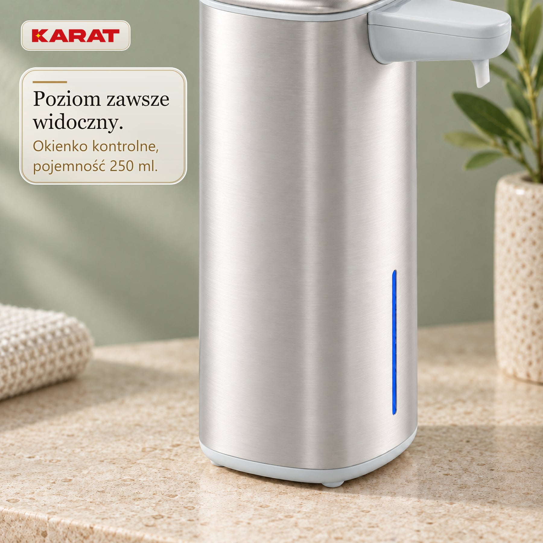 Automatyczny dozownik mydła w pianie | Liora | Bezdotykowy dozownik z czujnikiem, akumulatorem USB-C i stalą nierdzewną | 250 ml