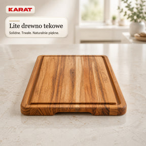 Deska do krojenia | Maison Teak Edge Grain | Lite drewno tekowe z rowkiem na soki & uchwytami | 3 rozmiary