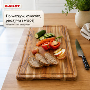 Deska do krojenia | Maison Teak Edge Grain | Lite drewno tekowe z rowkiem na soki & uchwytami | 3 rozmiary