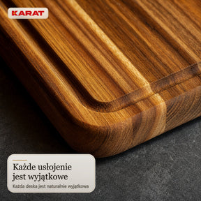Deska do krojenia | Maison Teak Edge Grain | Lite drewno tekowe z rowkiem na soki & uchwytami | 3 rozmiary