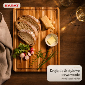 Deska do krojenia | Maison Teak Edge Grain | Lite drewno tekowe z rowkiem na soki & uchwytami | 3 rozmiary