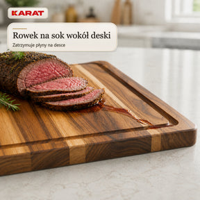 Deska do krojenia | Maison Teak Edge Grain | Lite drewno tekowe z rowkiem na soki & uchwytami | 3 rozmiary