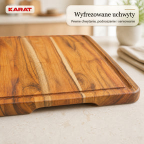 Deska do krojenia | Maison Teak Edge Grain | Lite drewno tekowe z rowkiem na soki & uchwytami | 3 rozmiary