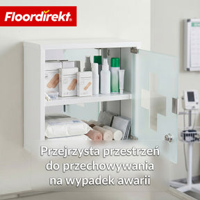 Szafka na leki | Allen | Zamykana szafka medyczna ze stali nierdzewnej lub biała malowana proszkowo | Szafka na leki z drzwiczkami szklanymi