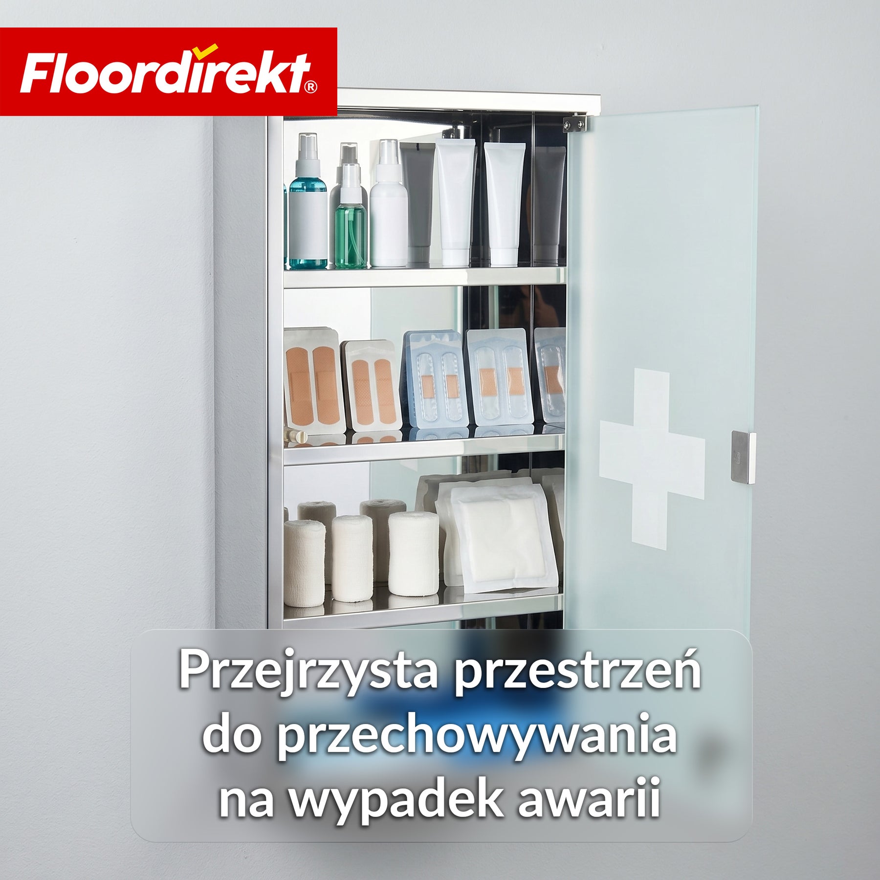 Szafka na leki | Allen | Zamykana szafka medyczna ze stali nierdzewnej lub biała malowana proszkowo | Szafka na leki z drzwiczkami szklanymi
