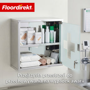 Szafka na leki | Allen | Zamykana szafka medyczna ze stali nierdzewnej lub biała malowana proszkowo | Szafka na leki z drzwiczkami szklanymi