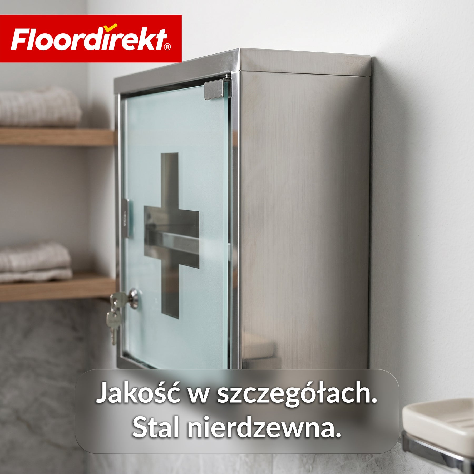 Szafka na leki | Allen | Zamykana szafka medyczna ze stali nierdzewnej lub biała malowana proszkowo | Szafka na leki z drzwiczkami szklanymi