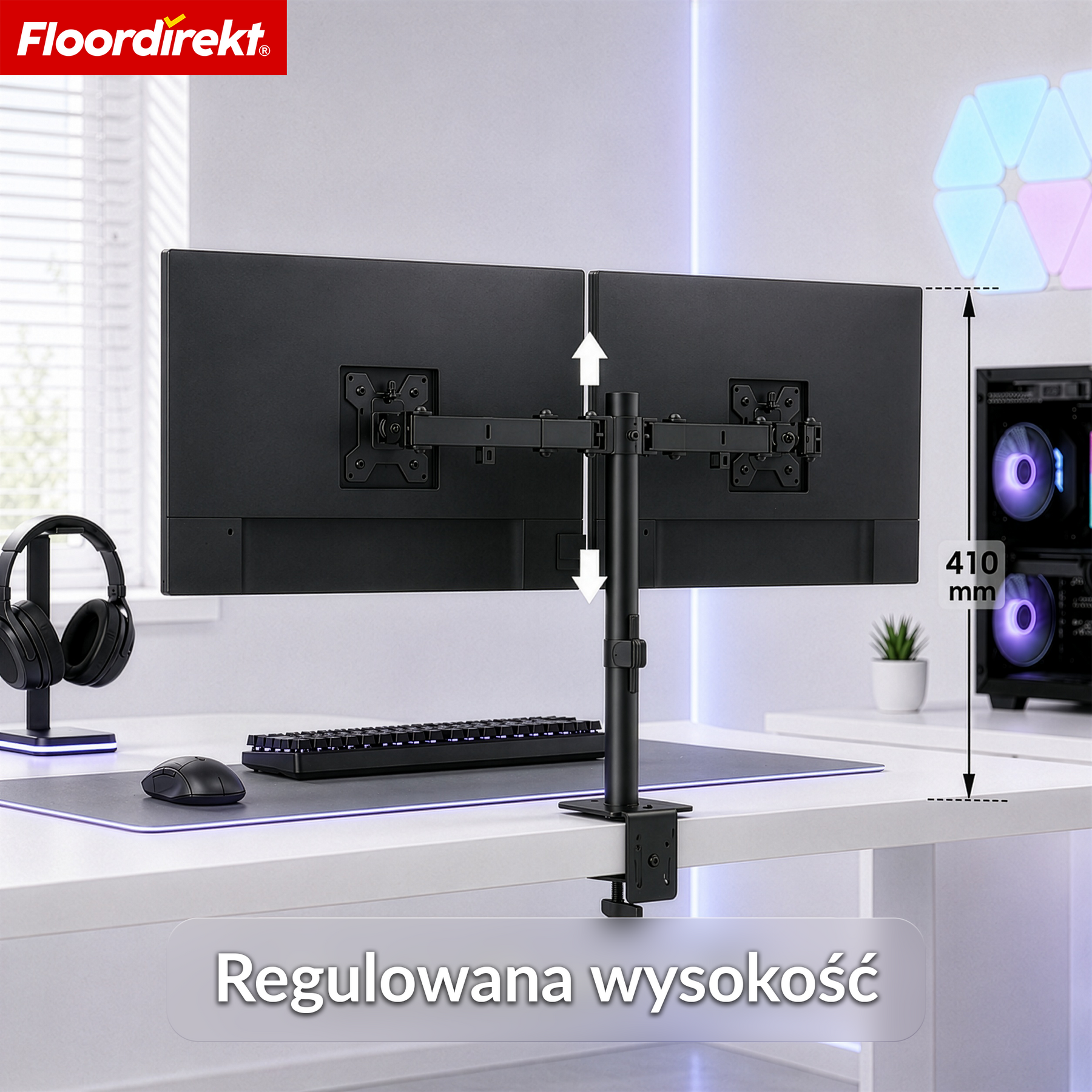 Ramię monitora | Elastycznie regulowany uchwyt na monitor z zaciskiem biurkowym do 1 lub 2 monitorów
