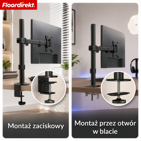 Ramię monitora | Elastycznie regulowany uchwyt na monitor z zaciskiem biurkowym do 1 lub 2 monitorów