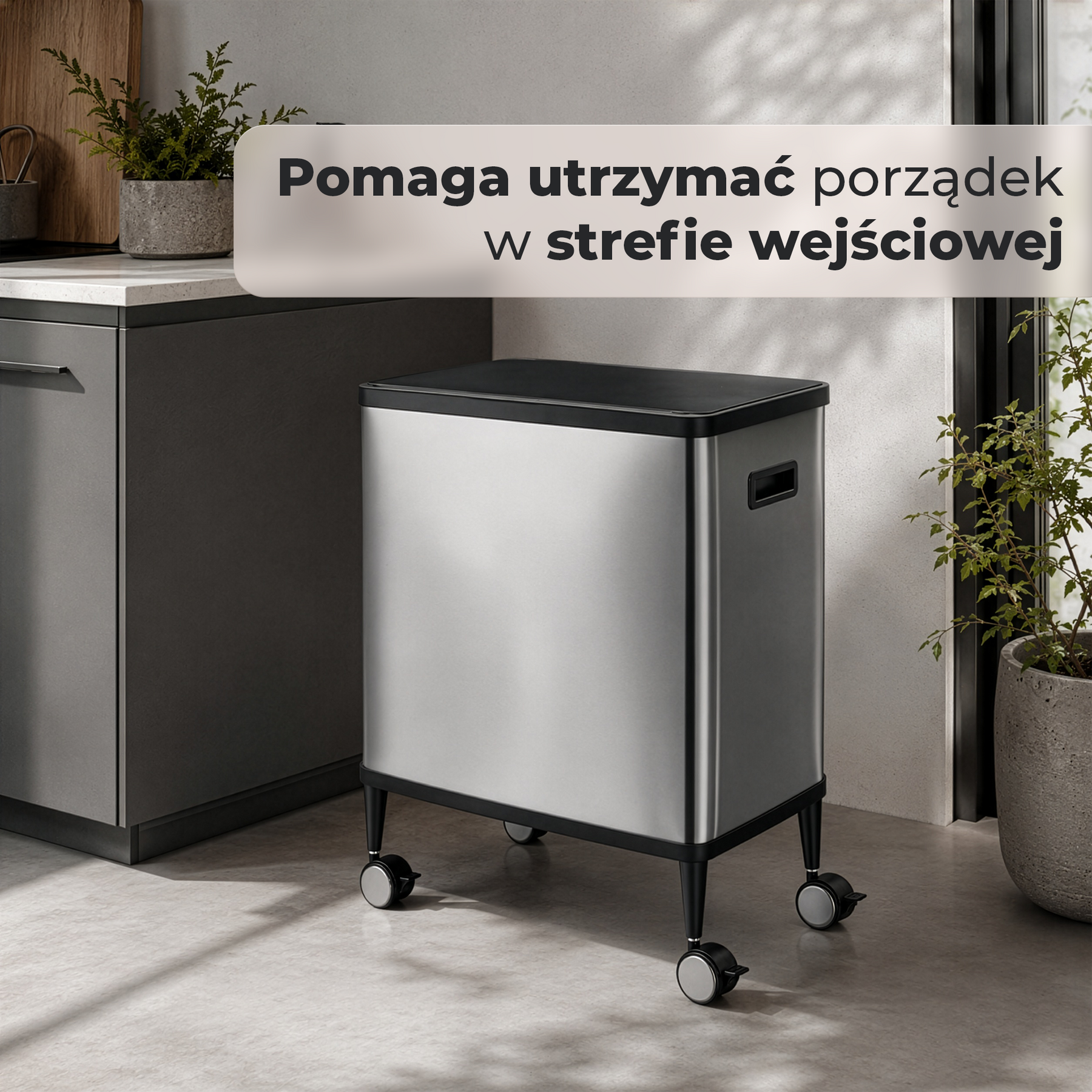 Kosz na śmieci | Tyler | Sensorowy kosz ze stali nierdzewnej | Segregacja odpadów 2 × 24 l | Kółka z hamulcami