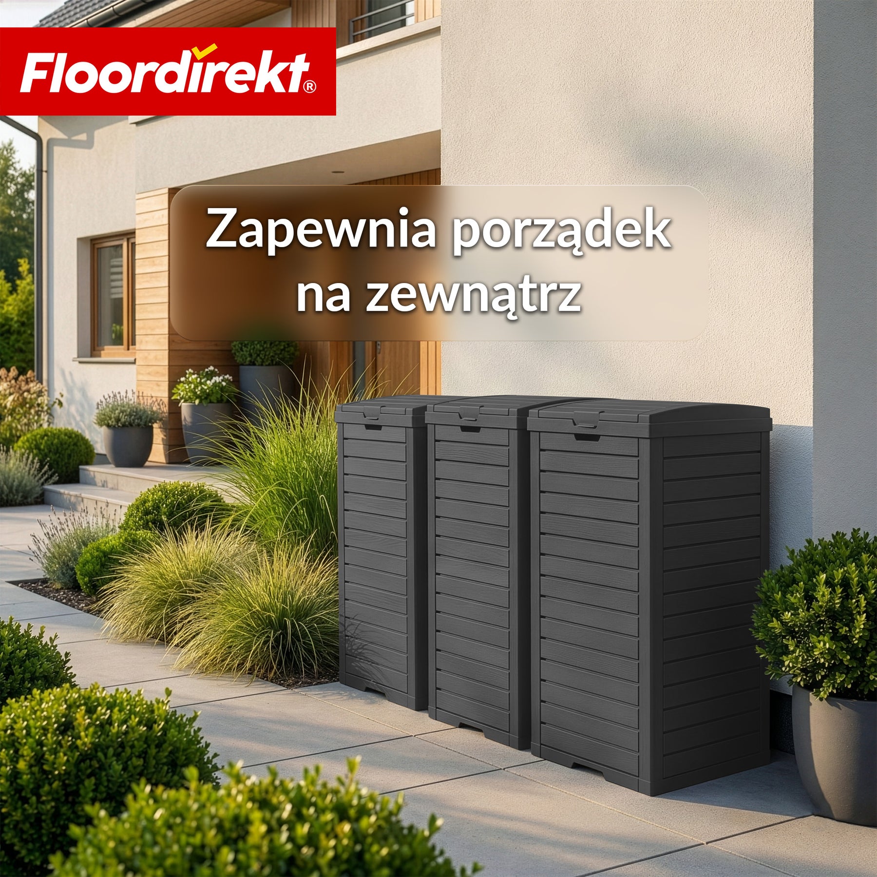 Kosz na śmieci ogrodowy w imitacji drewna | Odporne na warunki atmosferyczne pojemnik na odpady do ogrodu i na taras | 118L / 230L
