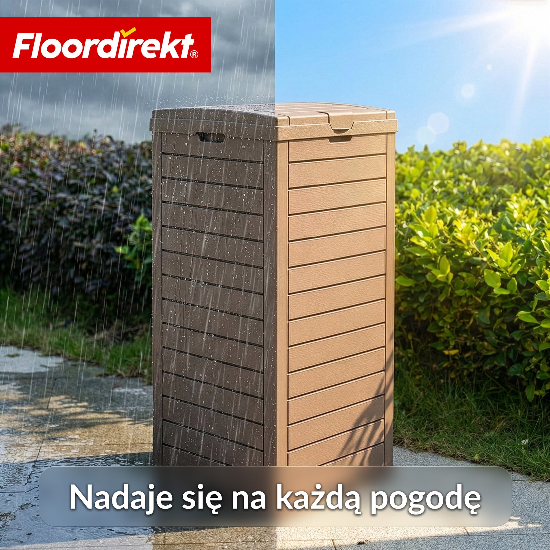 Kosz na śmieci ogrodowy w imitacji drewna | Odporne na warunki atmosferyczne pojemnik na odpady do ogrodu i na taras | 118L / 230L