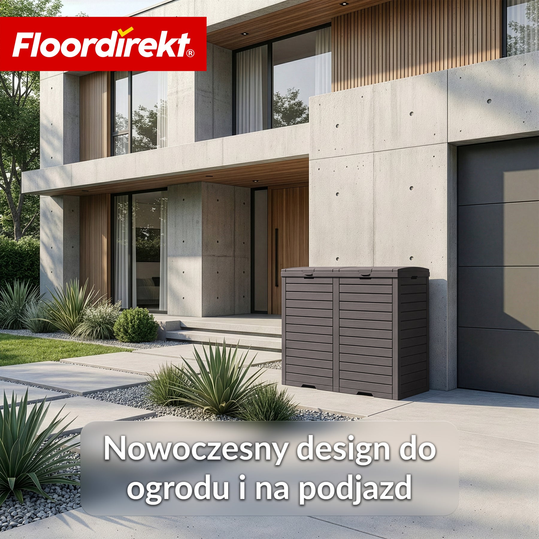 Kosz na śmieci ogrodowy w imitacji drewna | Odporne na warunki atmosferyczne pojemnik na odpady do ogrodu i na taras | 118L / 230L