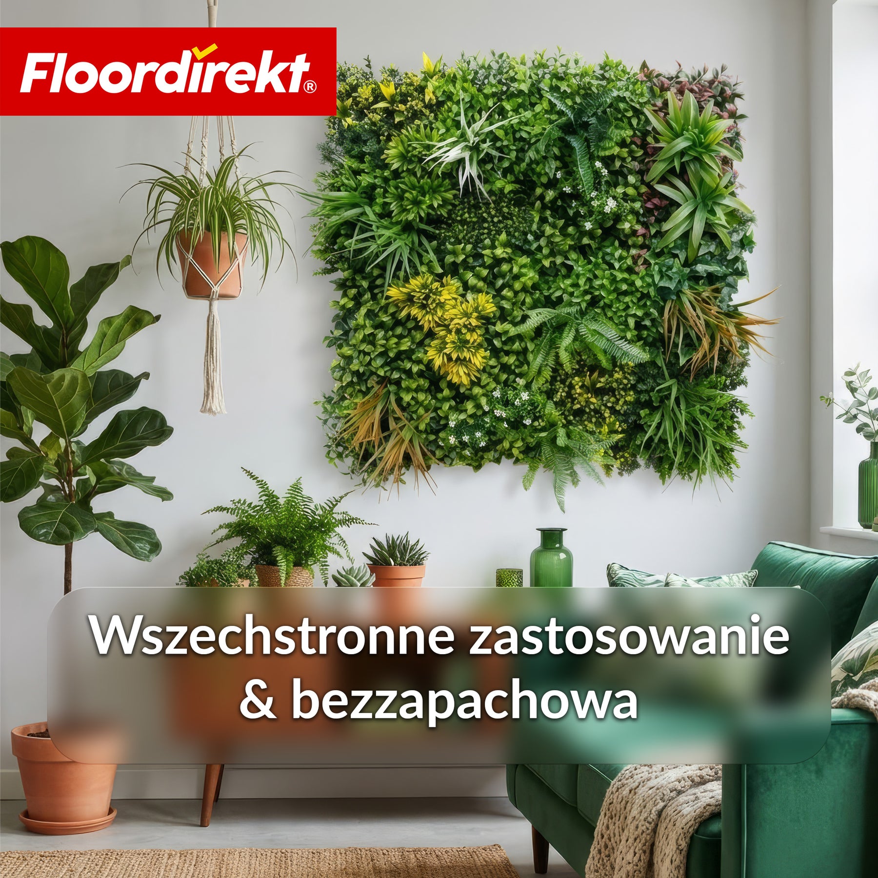 Ścianka roślinna | Spring Garden | Naturalny, bezobsługowy panel roślinny | Odporna na słońce i rozszerzalna dzięki systemowi klik | 100 × 100 cm