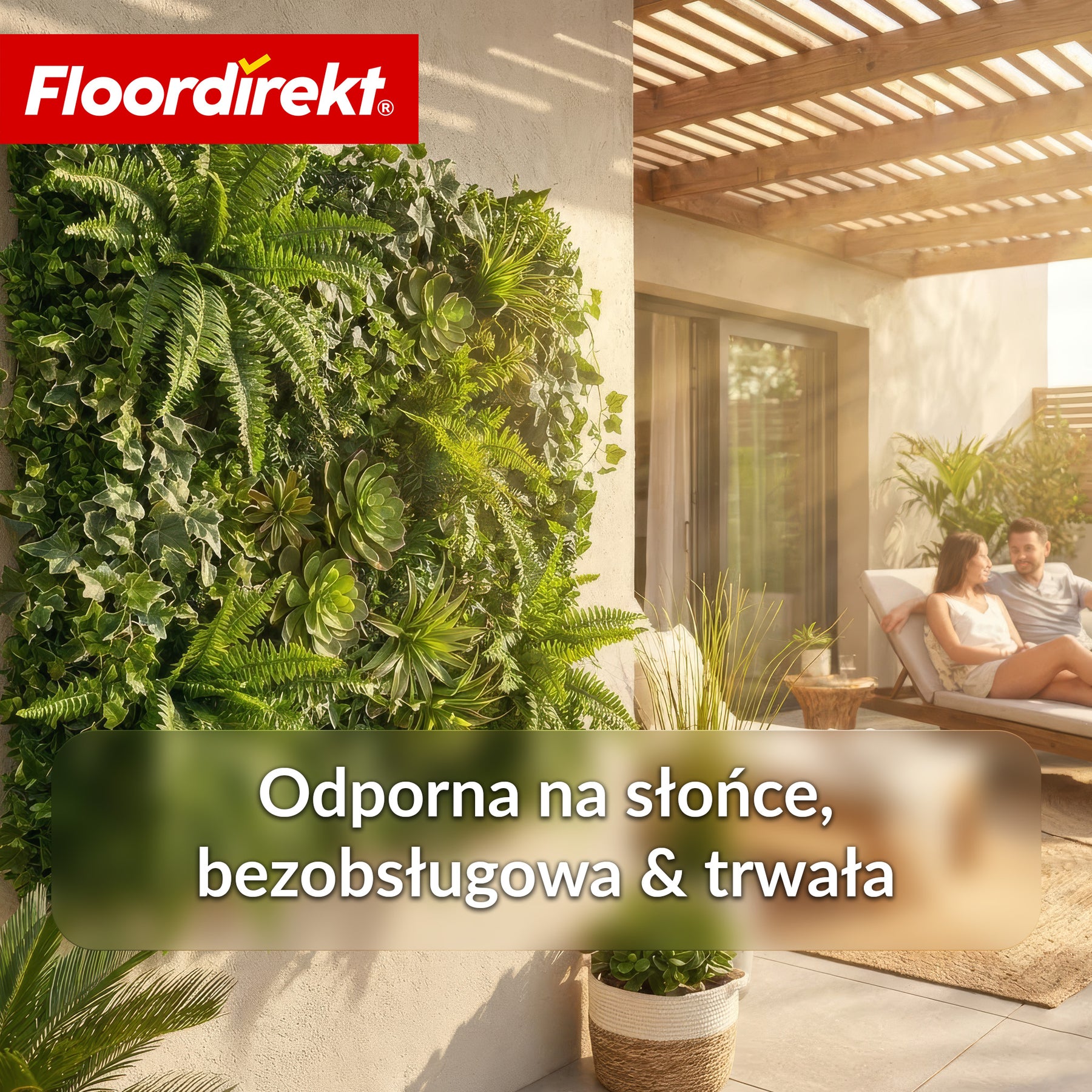 Ścianka roślinna | Spring Garden | Naturalny, bezobsługowy panel roślinny | Odporna na słońce i rozszerzalna dzięki systemowi klik | 100 × 100 cm