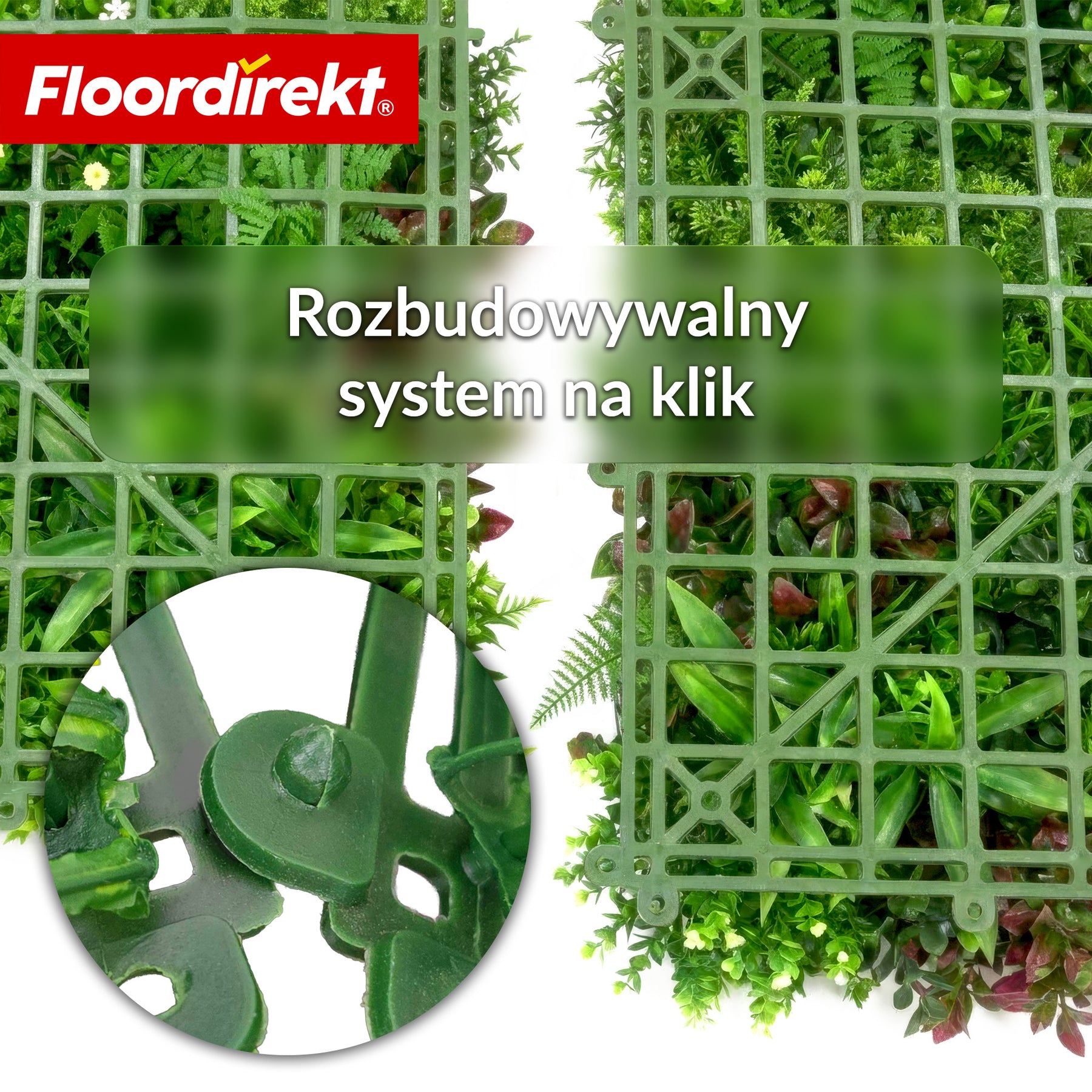 Ścianka roślinna | Spring Garden | Naturalny, bezobsługowy panel roślinny | Odporna na słońce i rozszerzalna dzięki systemowi klik | 100 × 100 cm